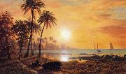Albert Bierstadt Tropical Landscape with Fishing Boats in Bay Sweden oil painting artist